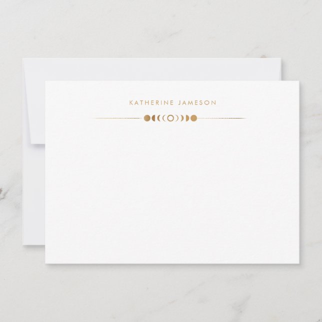 Moon Phases Golden Monogram Note Card Mitteilungskarte (Vorderseite)