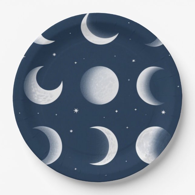 Moon Phases Grid Celestial Muster Design Pappteller (Vorderseite)