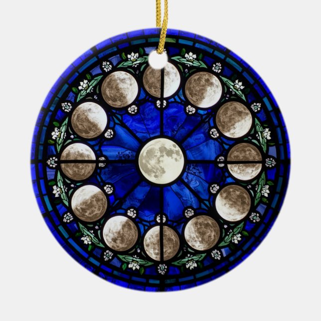 Moon Phases Stained Glass Circle Keramik Ornament (Vorne)