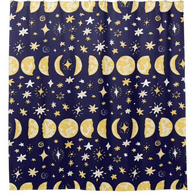 Moon Phases Stars Vintager Hintergrund Duschvorhang (Vorderseite)
