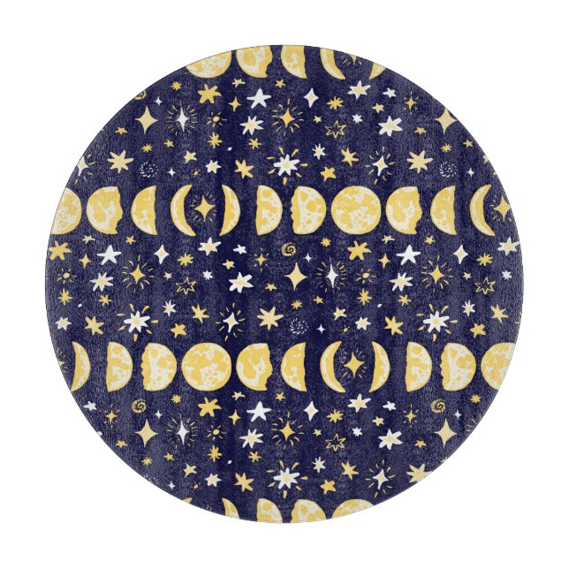 Moon Phases Stars Vintager Hintergrund Schneidebrett (Vorderseite)