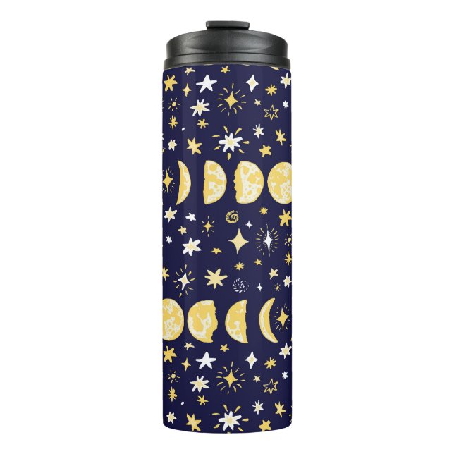 Moon Phases Stars Vintager Hintergrund Thermosbecher (Vorderseite)