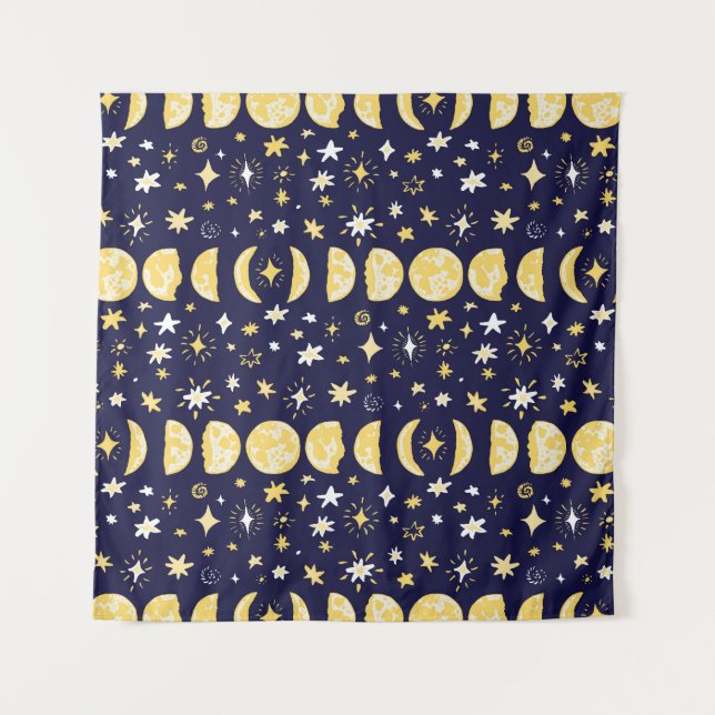 Moon Phases Stars Vintager Hintergrund Wandteppich (Vorderseite)