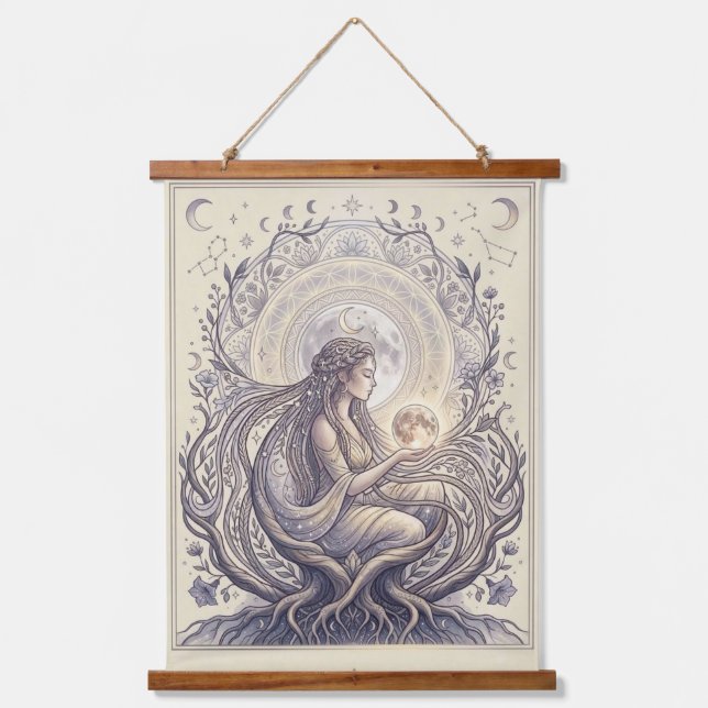Moon Priestess Goddess Wandteppich Mit Holzrahmen (Vorderseite)