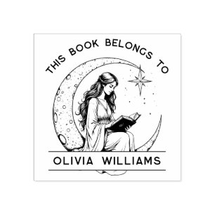 Moon Princess Crescent Moon Reading Ex Libris Gummistempel