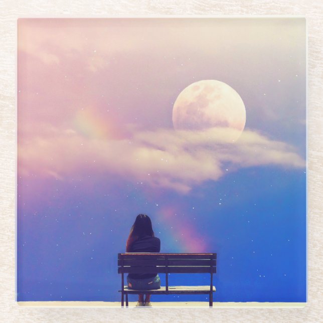 Moon Rainbow: Pastel Sky Beauty. Glasuntersetzer (Vorderseite)