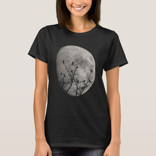 Moon Raven Gothic Crows Silhouette T-Shirt (Vorderseite)
