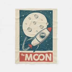 Moon Retro Galaxy Rocket  Fleecedecke