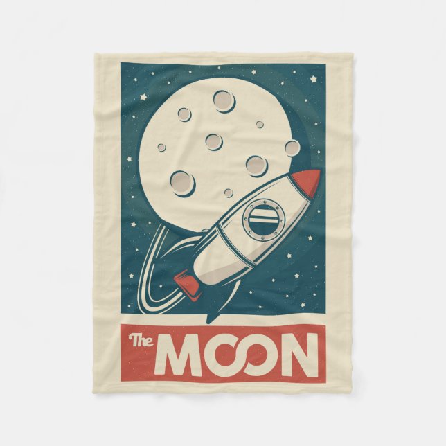 Moon Retro Galaxy Rocket  Fleecedecke (Vorderseite)