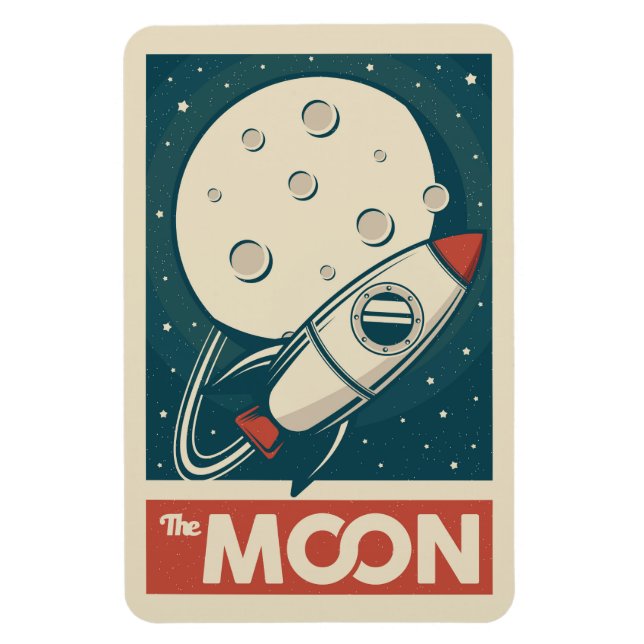 Moon Retro Galaxy Rocket Magnet (Vertikal)