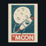 Moon Retro Galaxy Rocket Postkarte<br><div class="desc">Eine Retro-Abbildung des Mondes mit einem Raketenschiff</div>