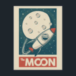 Moon Retro Galaxy Rocket Postkarte<br><div class="desc">Eine Retro-Abbildung des Mondes mit einem Raketenschiff</div>