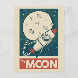 Moon Retro Galaxy Rocket Postkarte