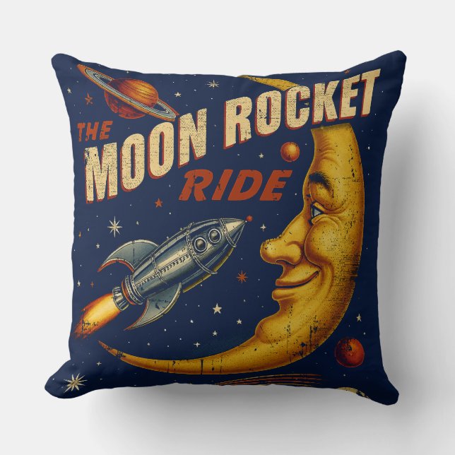 Moon Rocket Ride Vintag Kissen (Vorderseite)