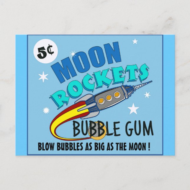 Moon Rockets Blubble Gum Postkarte (Vorderseite)