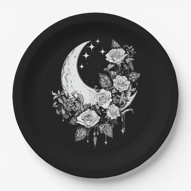 Moon Rose - Romantisches Goth - Whimsigoth Witchy  Pappteller (Vorderseite)