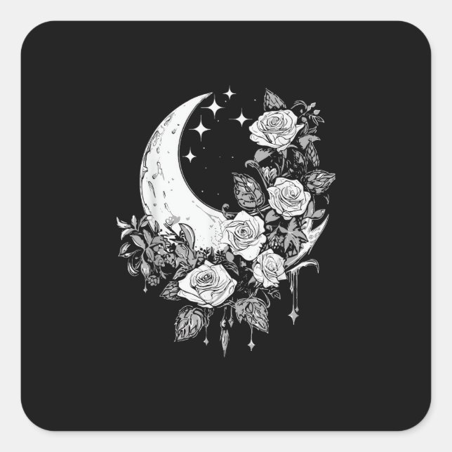 Moon Rose - Romantisches Goth - Whimsigoth Witchy  Quadratischer Aufkleber (Vorderseite)