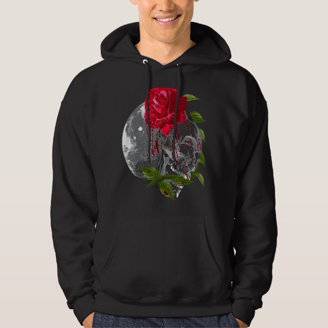 Moon Rose Skull Gothic Illustration Emo Death Meta Hoodie (Vorderseite)