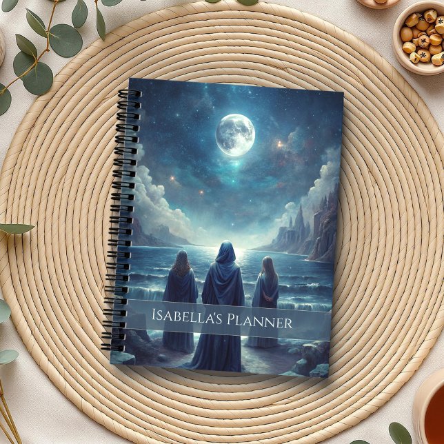 Moon Sisters - Mystical Lunar Hexe Planer (Moon Sisters - Mystical Lunar Witch Planner on a boho table with botanicals and a cup of tea)