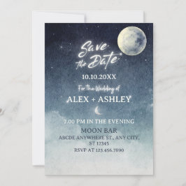 Moon Sky Light Stars Aquarell Save The Date