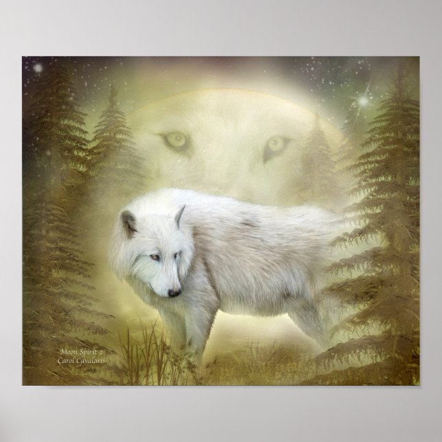 Moon Spirit 2 - White Wolf Fine Art Poster/Print Poster (Vorne)