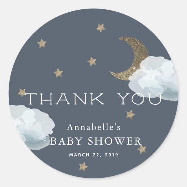 Moon Star Cloud Baby Dusche Vielen Dank Sticker (Vorderseite)