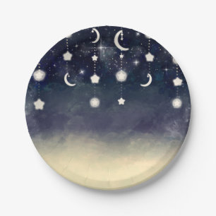 Moon Star Glow Celestial Watercolor Babydusche Pappteller