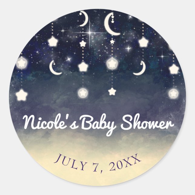 Moon Star Glow Celestial Watercolor Babydusche Runder Aufkleber (Vorderseite)