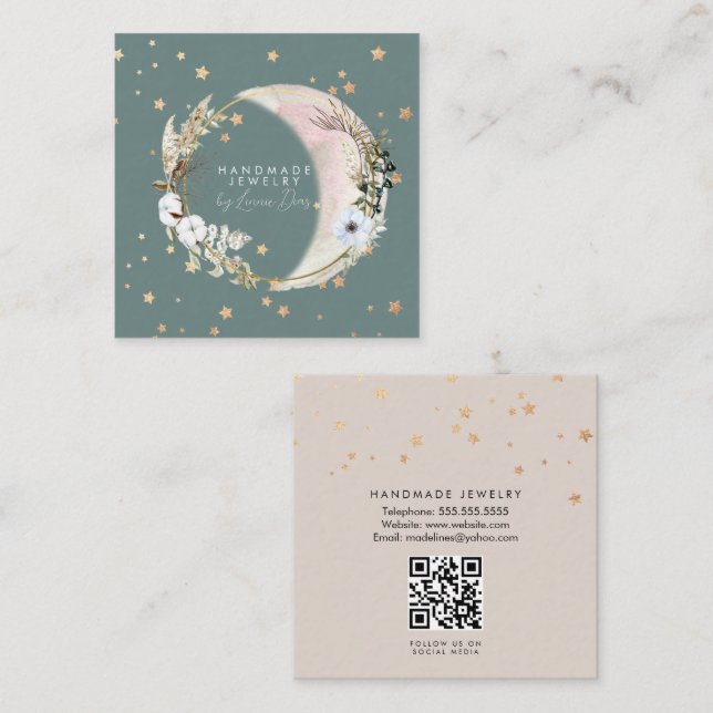 Moon Star Handmade Schmuck Imitate Gold E Quadratische Visitenkarte (Vorne/Hinten)