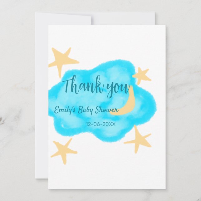 Moon Star Wolken Aquarell Babydusche geben Namen Save The Date (Vorderseite)