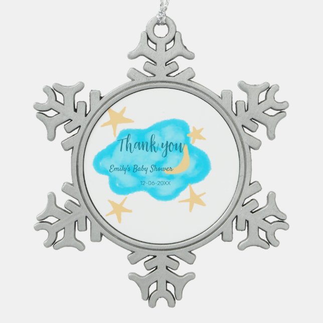 Moon Star Wolken Aquarell Babydusche geben Namen Schneeflocken Zinn-Ornament (Vorderseite)