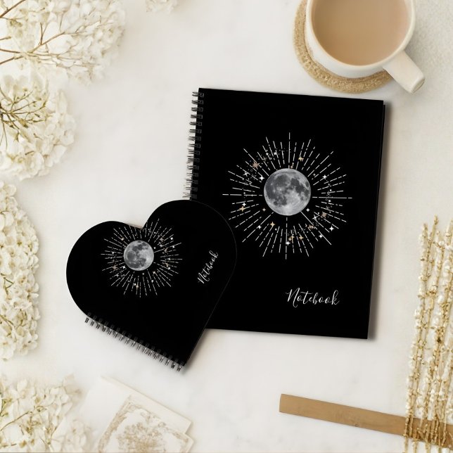 "Moon & Stars Abstraktes kosmisches Notebook Notizbuch (Von Creator hochgeladen)