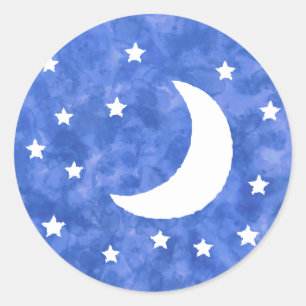 Moon Stars Aquarelldekor Runder Aufkleber