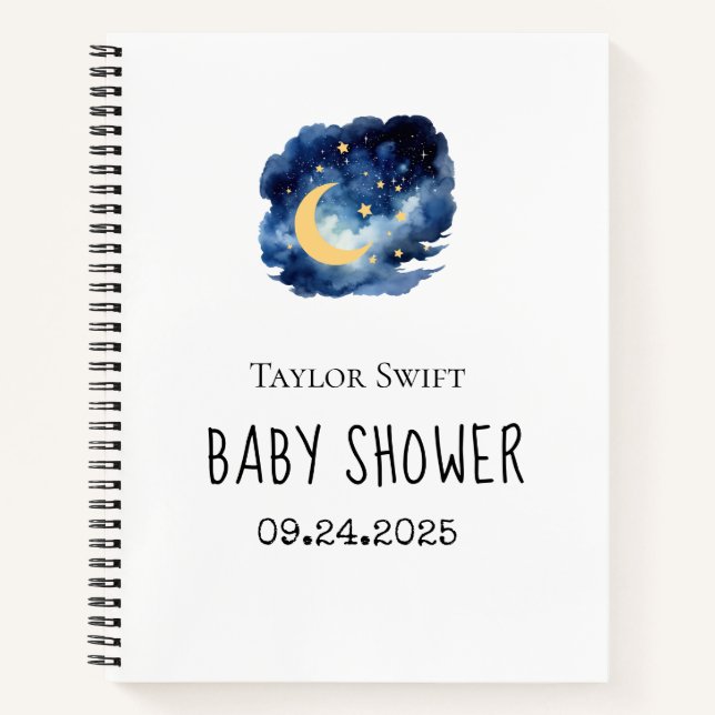 Moon & Stars Baby Showtracker Notizbuch (Vorderseite)