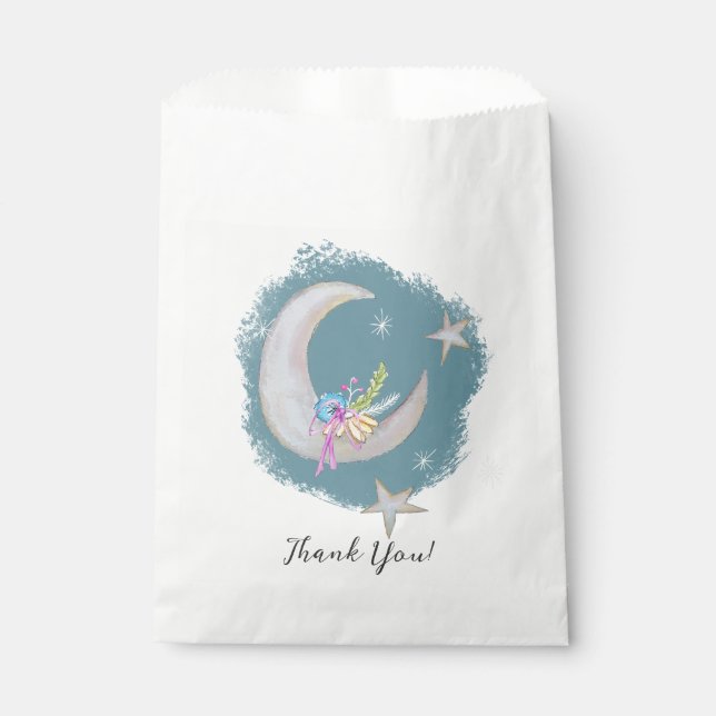 Moon Stars Blume Aquamarin Blue Danke Baby Dusche Geschenktütchen (Vorderseite)