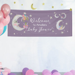 Moon Stars Blume Lavendel Baby Dusche Willkommen Banner