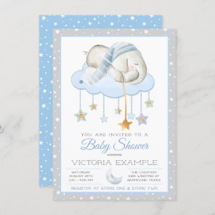 Moon Stars Boy Elephant Baby Shower Einladungen