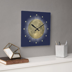 Moon & Stars 🌜 ⭐ Clock Quadratische Wanduhr