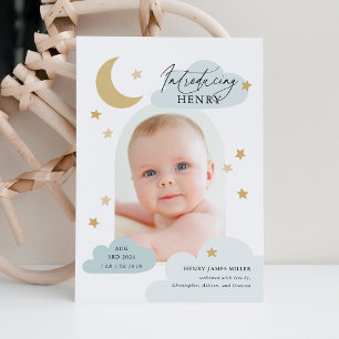 Moon Stars Clouds Arch Foto Baby Blue Birth Ankündigung