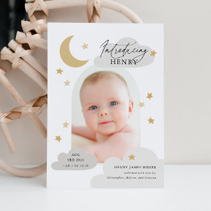 Moon Stars Clouds Arch Foto Grau Birth Ankündigung