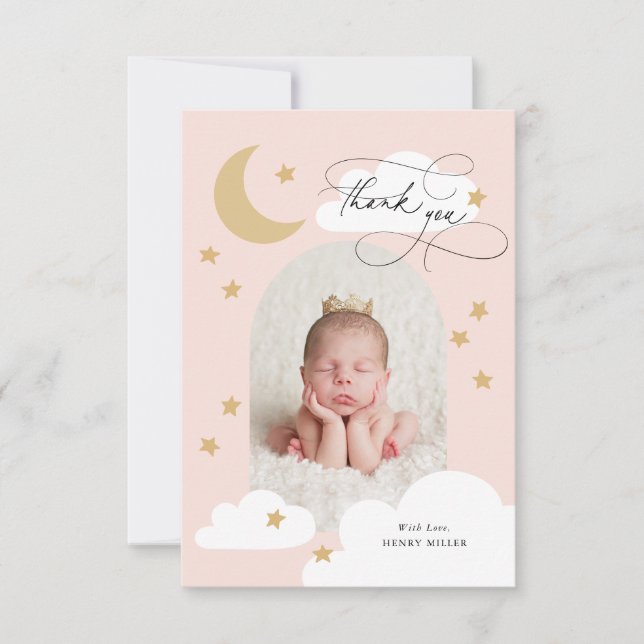 Moon Stars Clouds Arch Foto Pink Vielen Dank Dankeskarte (Vorderseite)
