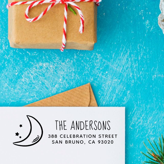 Moon & Stars | Familienname und Rücksendeadresse Permastempel (Von Creator hochgeladen)