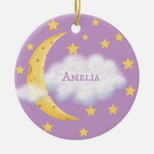 Moon Stars & Fluffy Cloud Lilac Baby Keepake Keramik Ornament