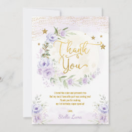 Moon & Stars Geburtstag Lila Gold Floral Dankeskarte