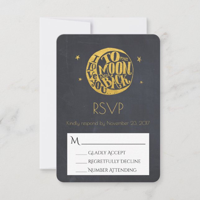 Moon & Stars mit romantischem Sprichwort Hochzeit  RSVP Karte (Vorderseite)
