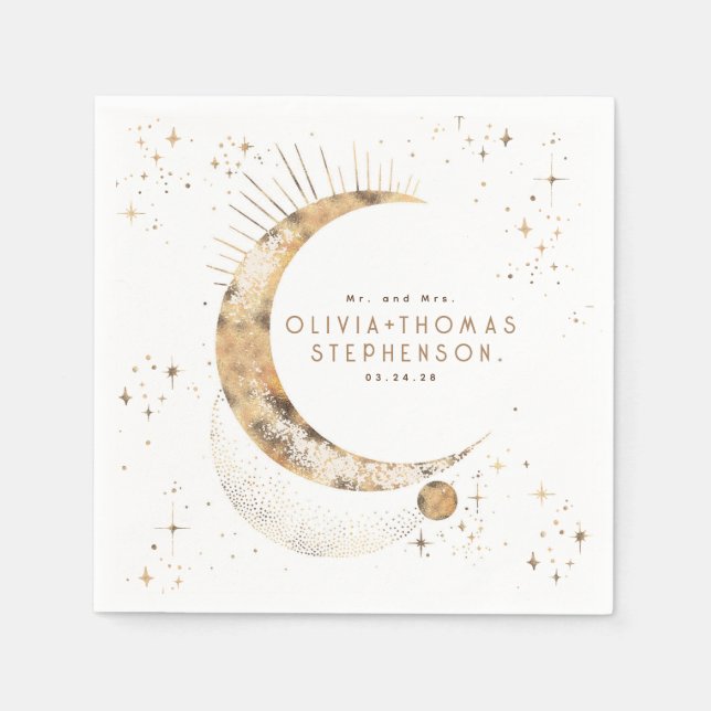 Moon Stars Night Sky Mystical Romantic Napkins Serviette (Vorderseite)