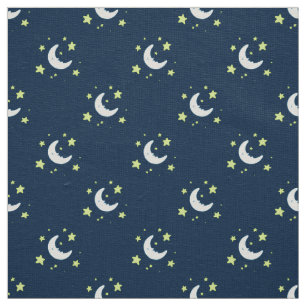 Moon & Stars Original Textile Print auf der Marine Stoff