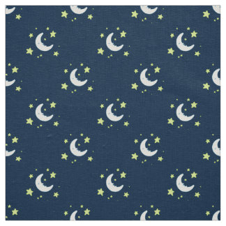 Moon & Stars Original Textile Print auf Navy Stoff