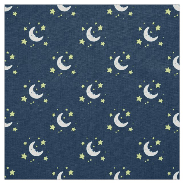 Moon & Stars Original Textile Print auf Navy Stoff (Muster)