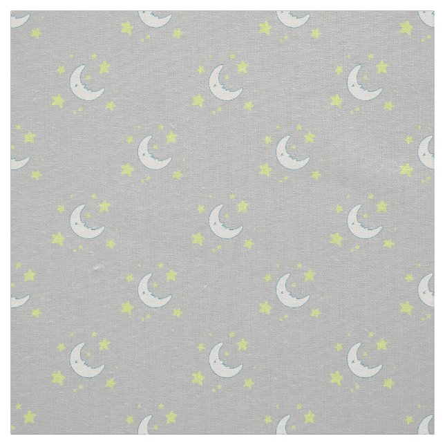 Moon & Stars Original Textile Print - Grau Stoff (Muster)